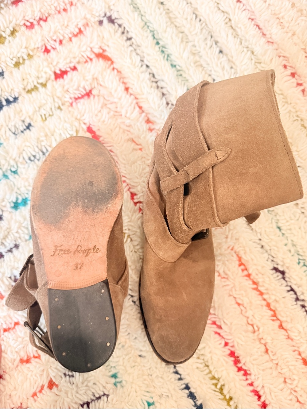 Free People Tan Suede Ankle Boots with Buckle Detail